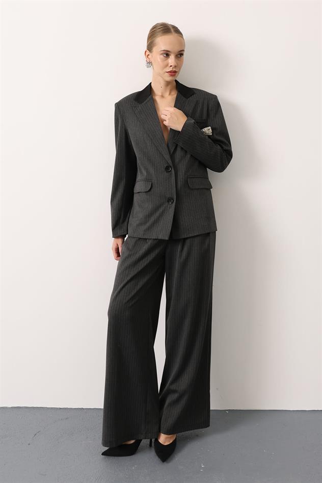 ÇİZGİLİ FİYONK DETAYLI TAKIM - Antrasit