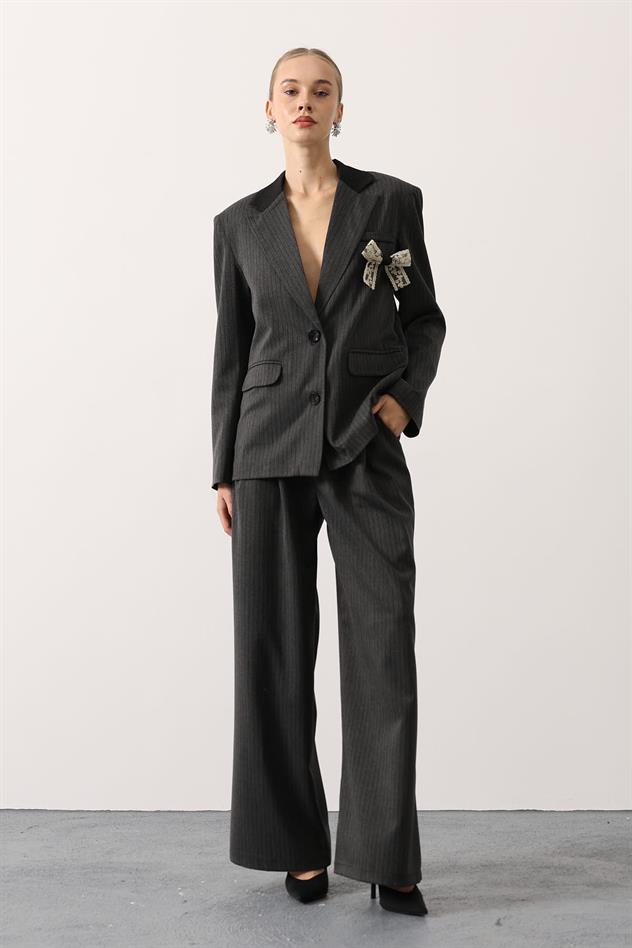 ÇİZGİLİ FİYONK DETAYLI TAKIM - Antrasit