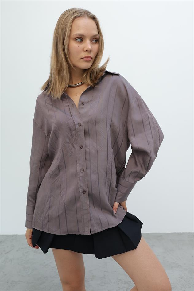 Çizgili Gömlek - Kahve