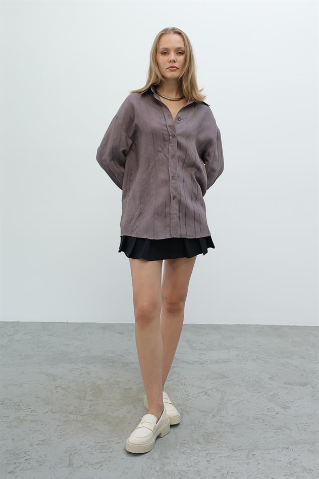 Çizgili Gömlek - Kahve