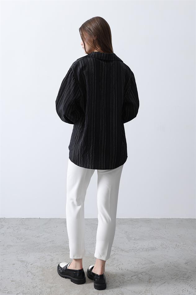 Çizgili İnce Gömlek - Siyah