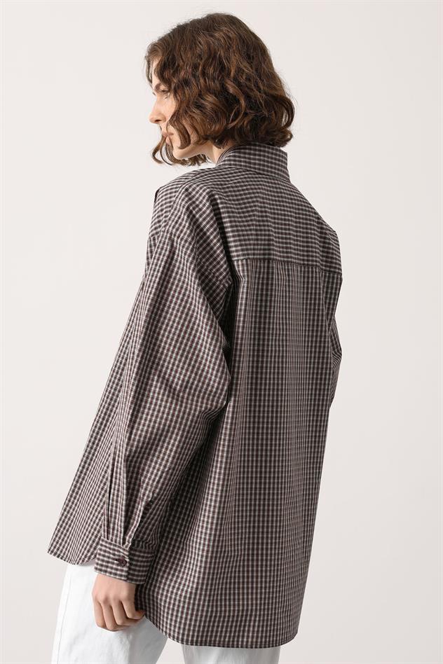 ÇİZGİLİ OVERSİZE GÖMLEK - Açık Kahve