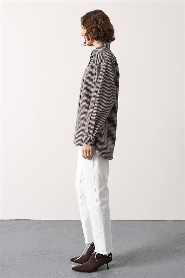 ÇİZGİLİ OVERSİZE GÖMLEK - Açık Kahve