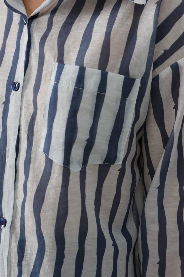 CİZGİLİ UZUN KOL MANGO GÖMLEK - Saks