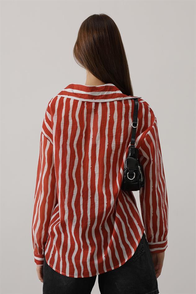 CİZGİLİ UZUN KOL MANGO GÖMLEK - Kırmızı