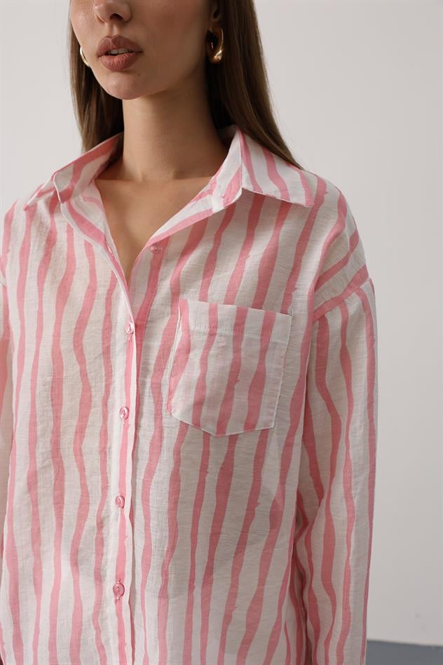 CİZGİLİ UZUN KOL MANGO GÖMLEK - Pembe