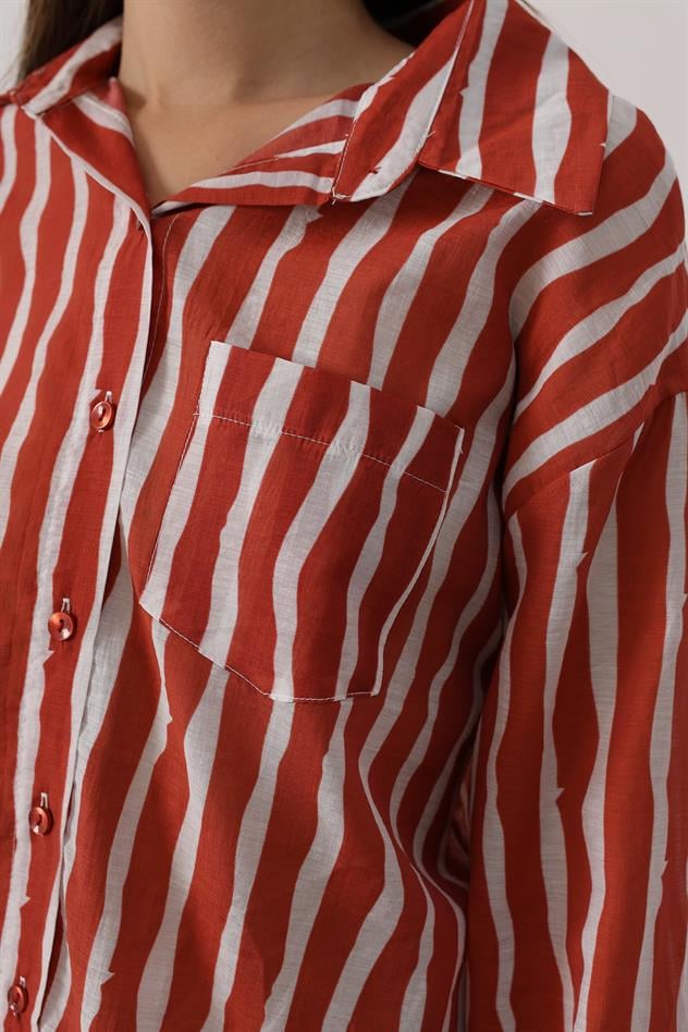 CİZGİLİ UZUN KOL MANGO GÖMLEK - Kırmızı