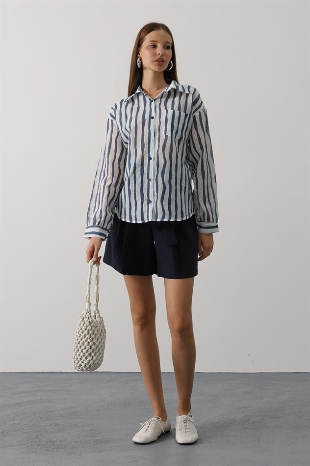 CİZGİLİ UZUN KOL MANGO GÖMLEK - Saks