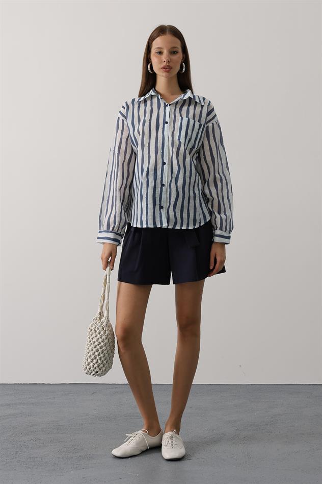 CİZGİLİ UZUN KOL MANGO GÖMLEK - Saks