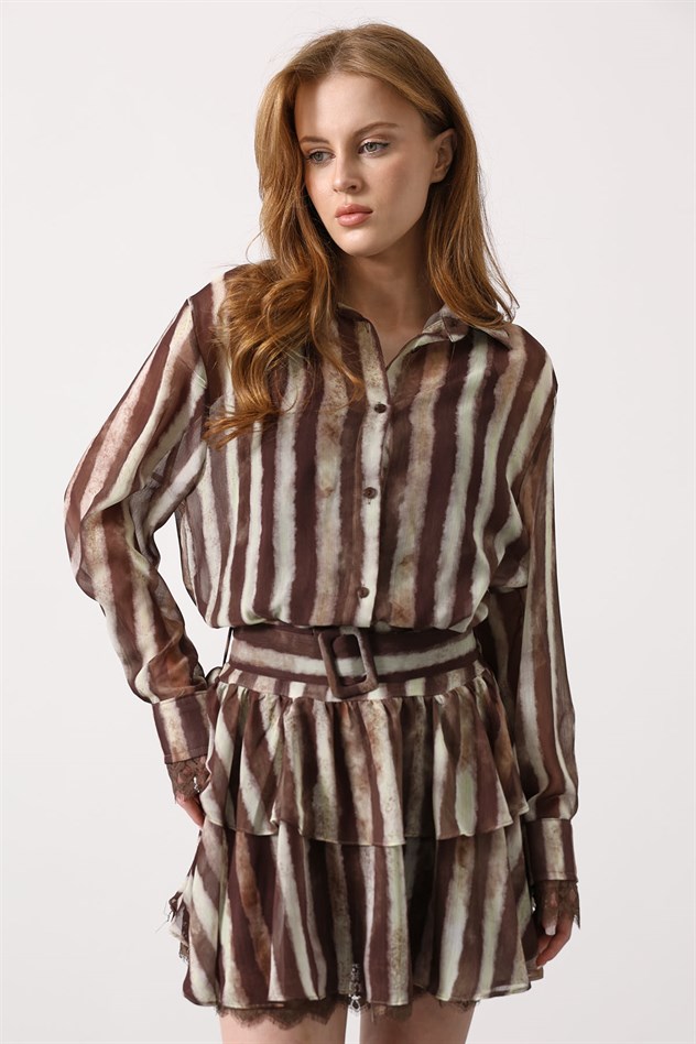 DANTELLİ GOLD KEMERLİ ELBİSE - Yeşil