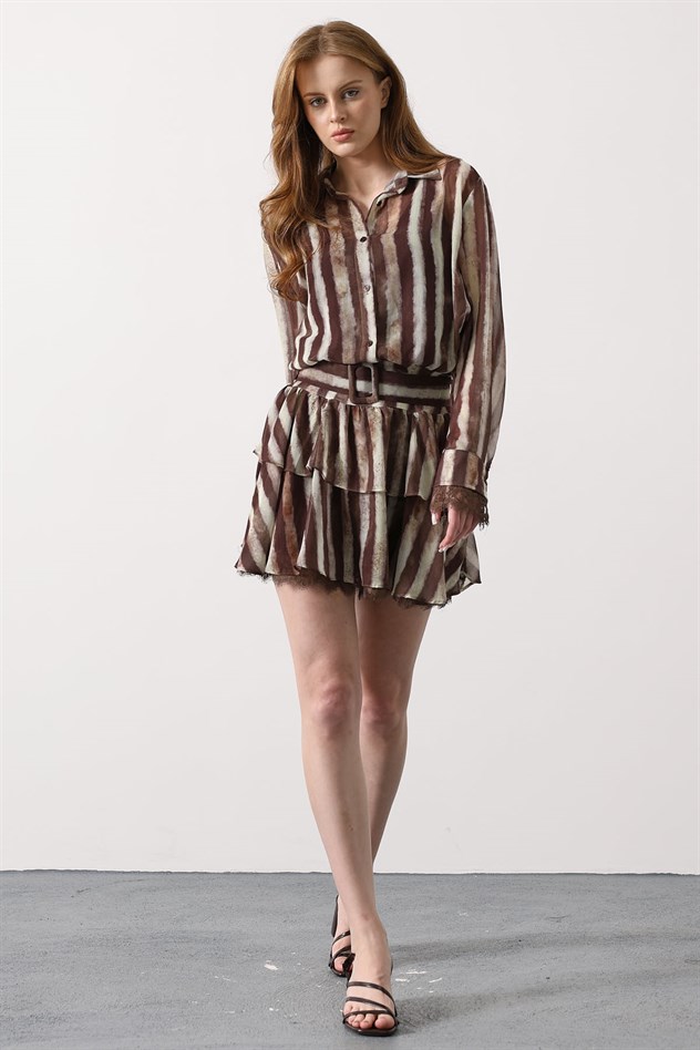 DANTELLİ GOLD KEMERLİ ELBİSE - Yeşil