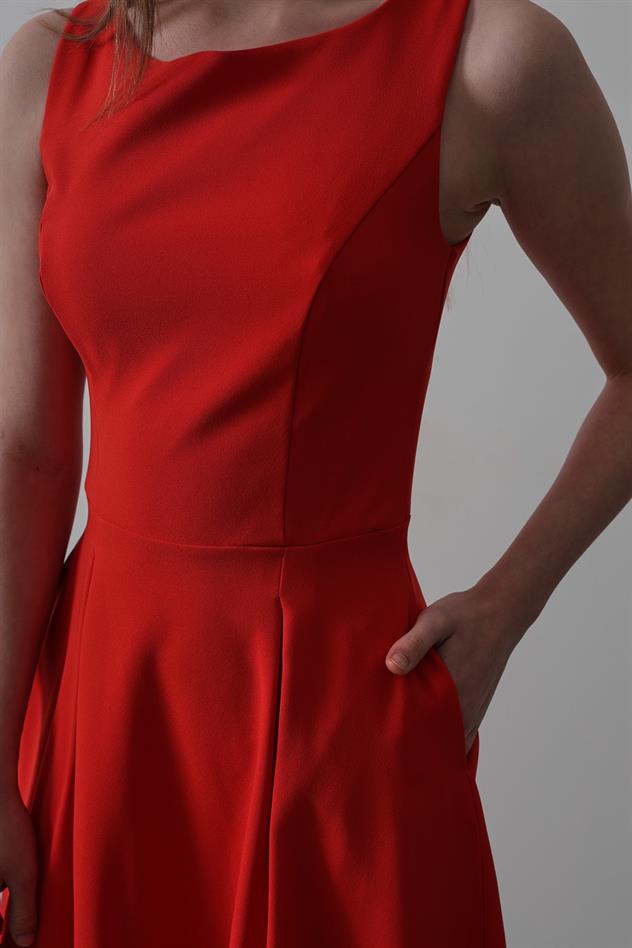 Double Kolsuz Elbise - Kırmızı