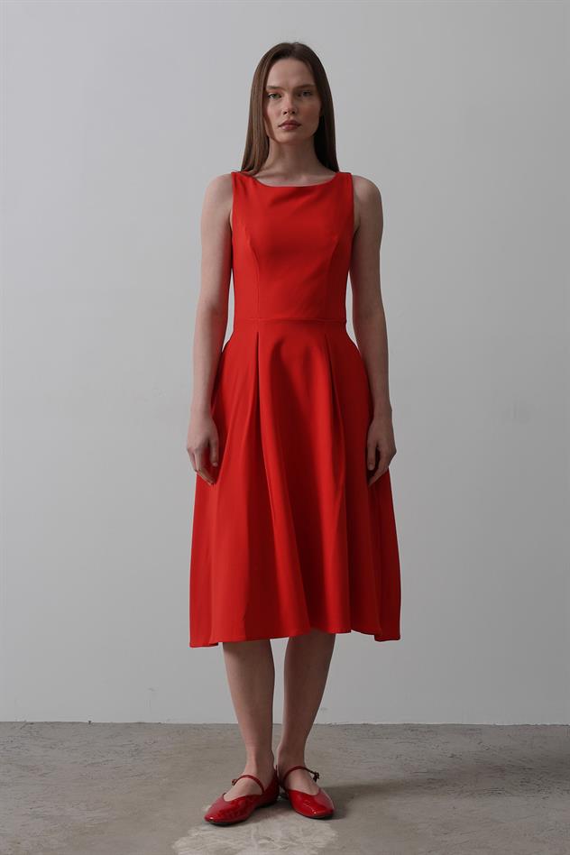 Double Kolsuz Elbise - Kırmızı