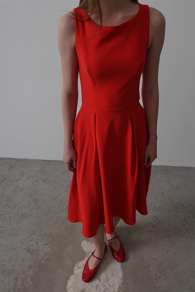 Double Kolsuz Elbise - Kırmızı