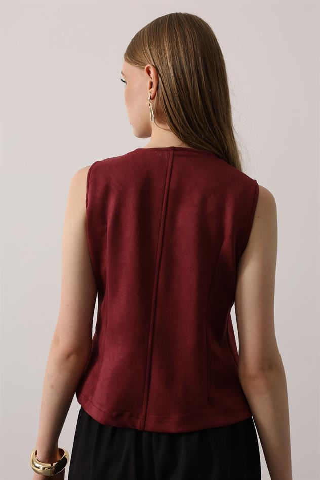 düğme detaylı yelek - Vişne