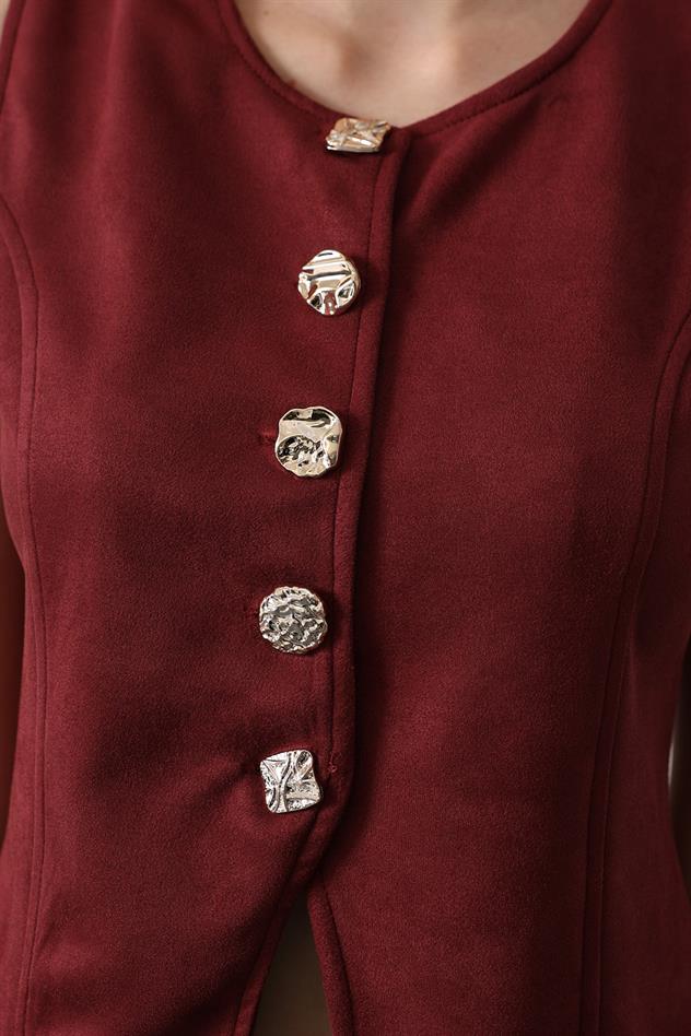 düğme detaylı yelek - Vişne