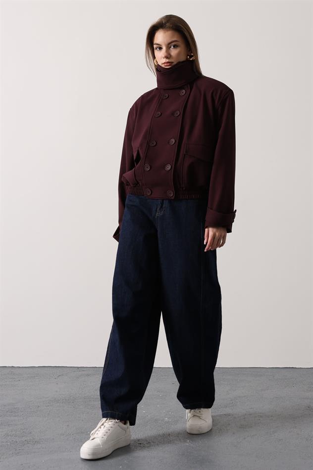 DÜĞMELİ KISA CEKET - Bordo