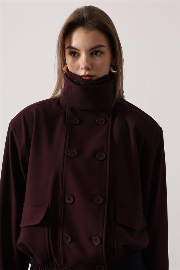 DÜĞMELİ KISA CEKET - Bordo