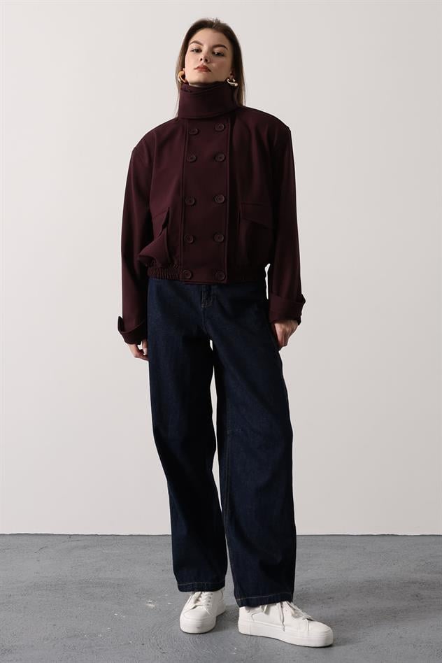 DÜĞMELİ KISA CEKET - Bordo