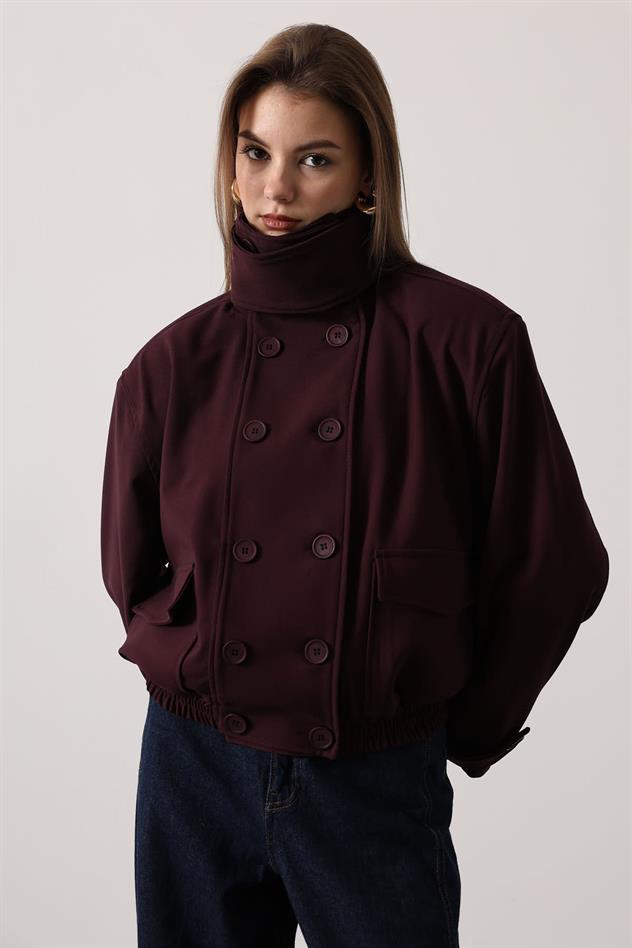 DÜĞMELİ KISA CEKET - Bordo