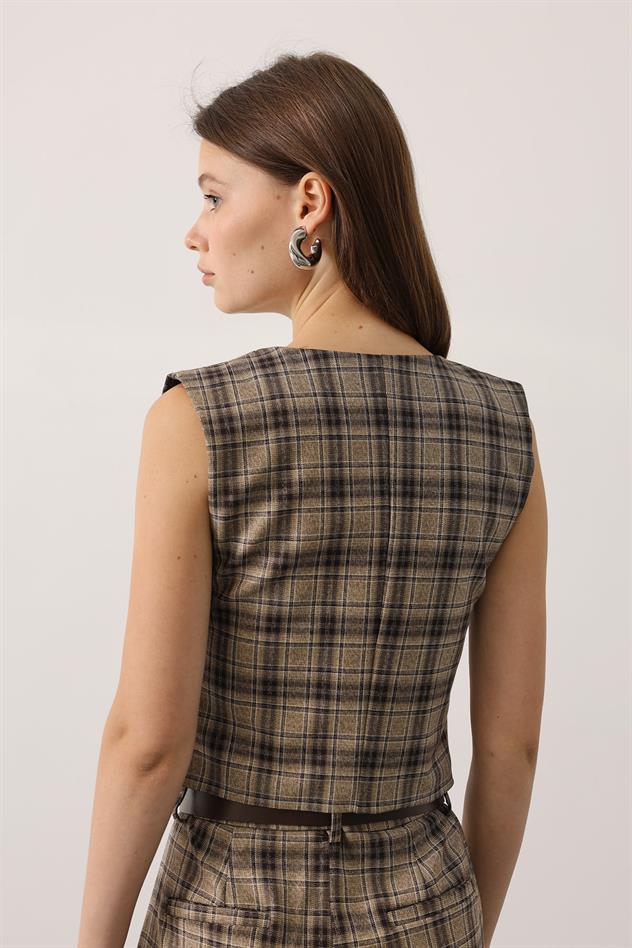 EKOSE DESEN YELEK - Kahve-Bej