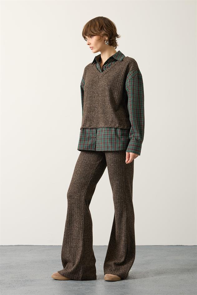 EKOSELİ GÖMLEK DETAYLI TAKIM - Kahve Yeşil