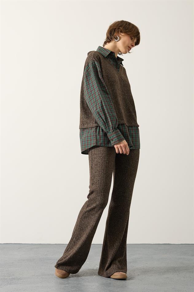 EKOSELİ GÖMLEK DETAYLI TAKIM - Kahve Yeşil