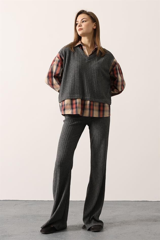 EKOSELİ GÖMLEK DETAYLI TAKIM - Antrasit