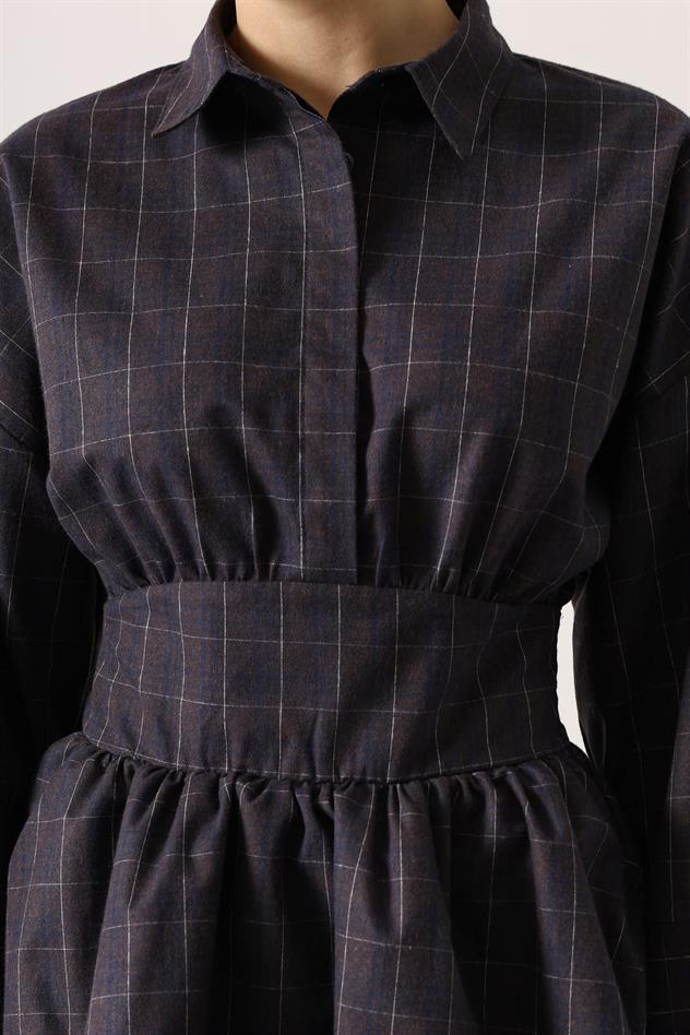 EKOSELİ KUŞAKLI ELBİSE - Lacivert