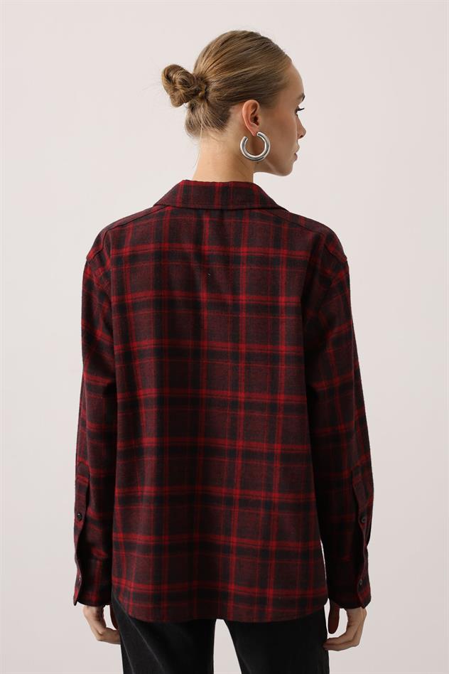 EKOSELİ OVERSİZE GÖMLEK - Bordo