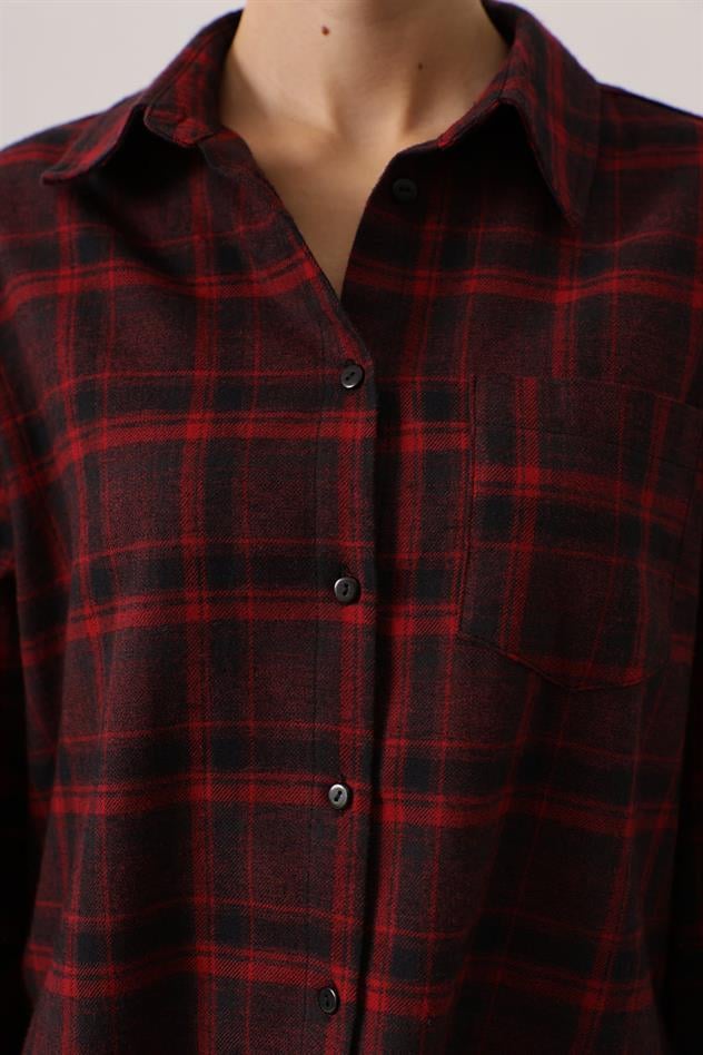 EKOSELİ OVERSİZE GÖMLEK - Bordo