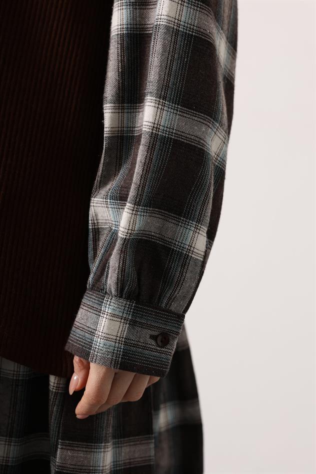 EKOSELİ SÜVETER DETAYLI ELBİSE - Kahve-Yeşil