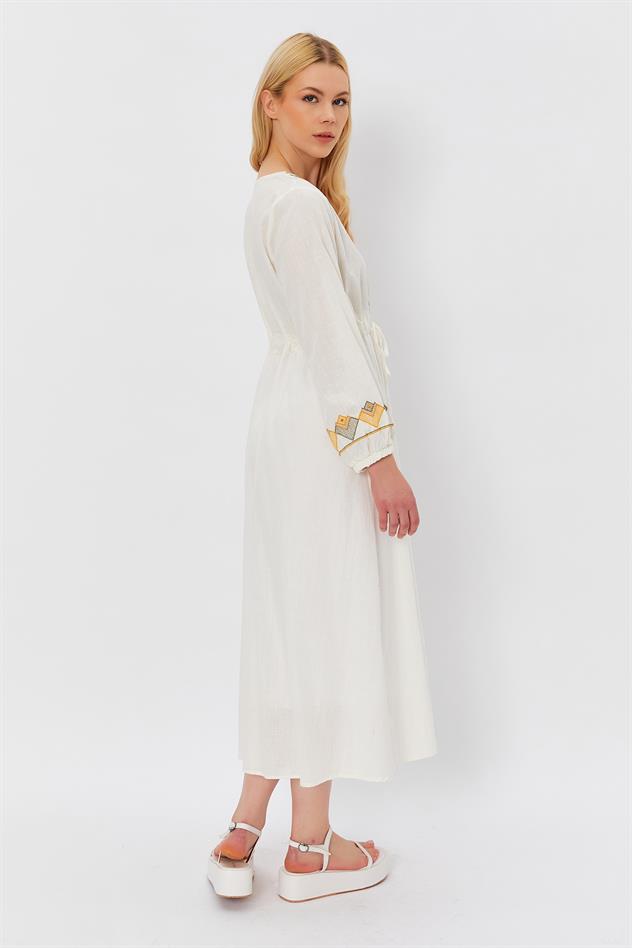 Ethnic Pattern Dress White