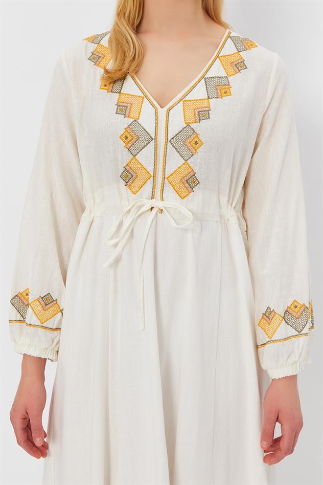 Ethnic Pattern Dress White