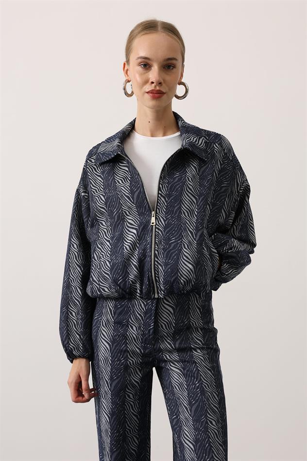 etnik desenli denim takım - Mavi