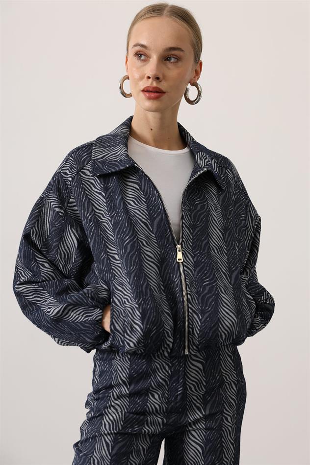 etnik desenli denim takım - Mavi