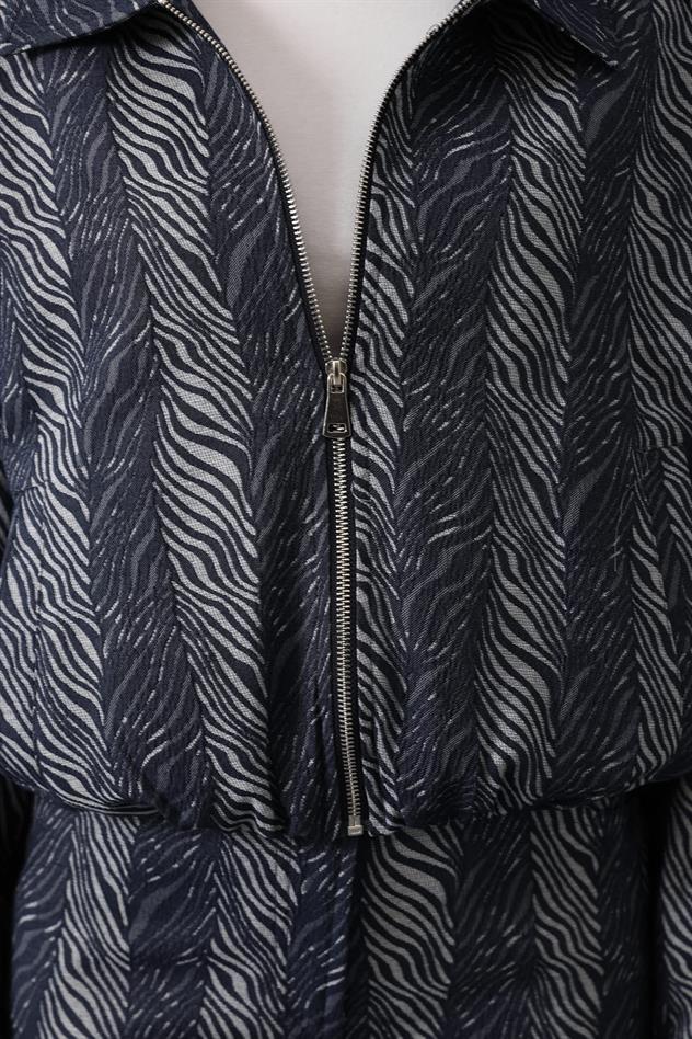 etnik desenli denim takım - Mavi