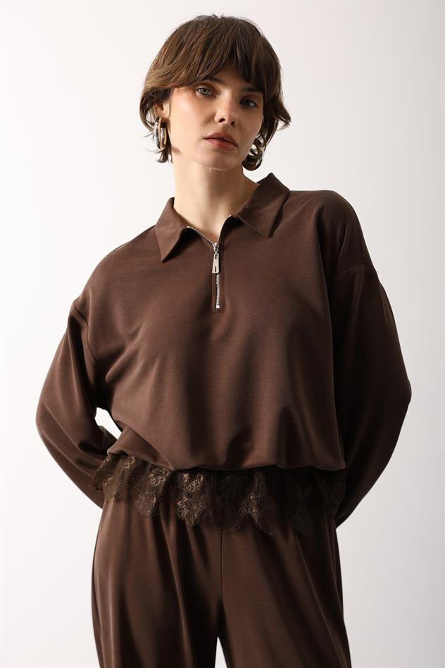 FERMUAR DETAYLI TAKIM - Kahve