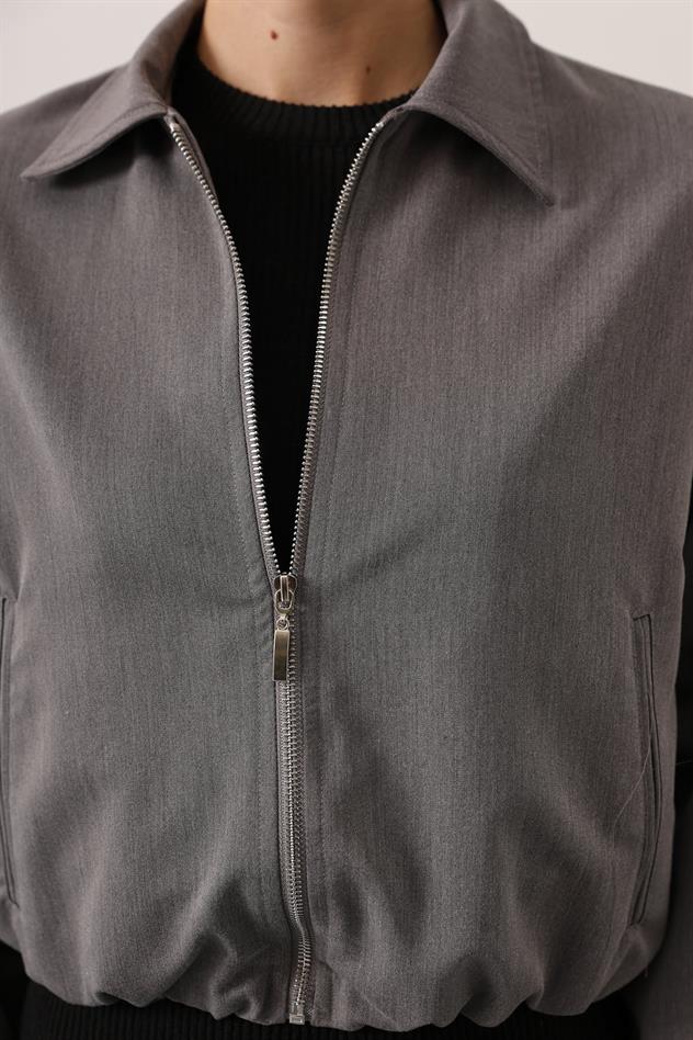 FERMUARLI BOMBER CEKET - Gri