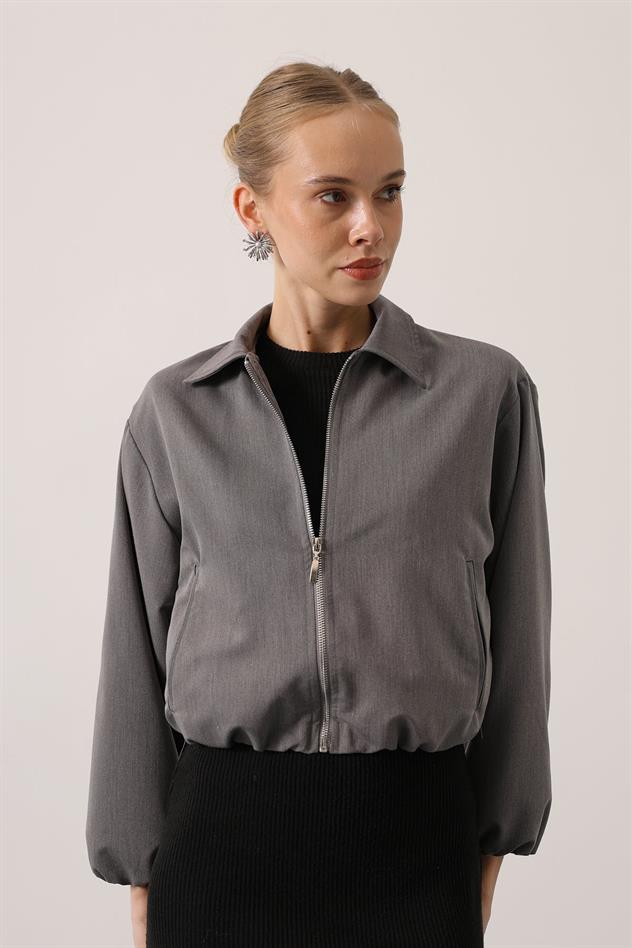 FERMUARLI BOMBER CEKET - Gri