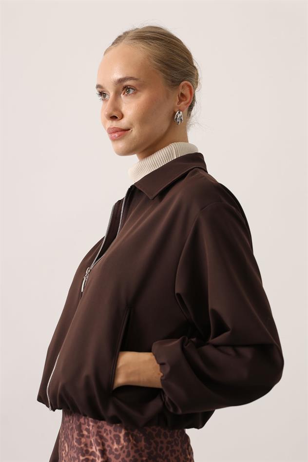 FERMUARLI BOMBER CEKET - Kahve