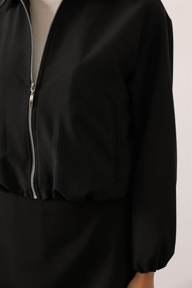 FERMUARLI BOMBER CEKET - Siyah