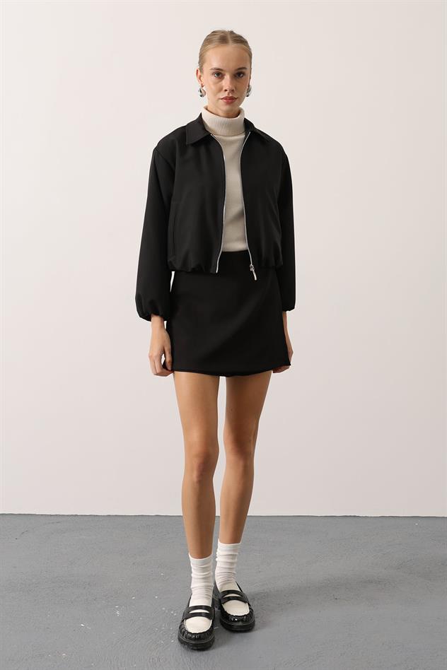 FERMUARLI BOMBER CEKET - Siyah