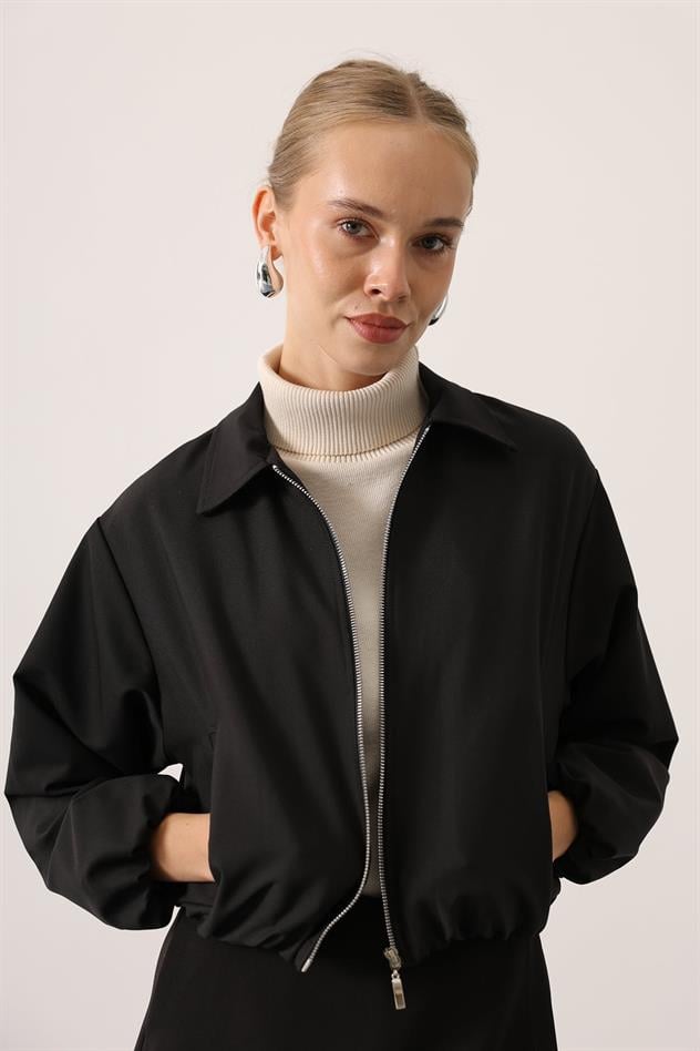 FERMUARLI BOMBER CEKET - Siyah