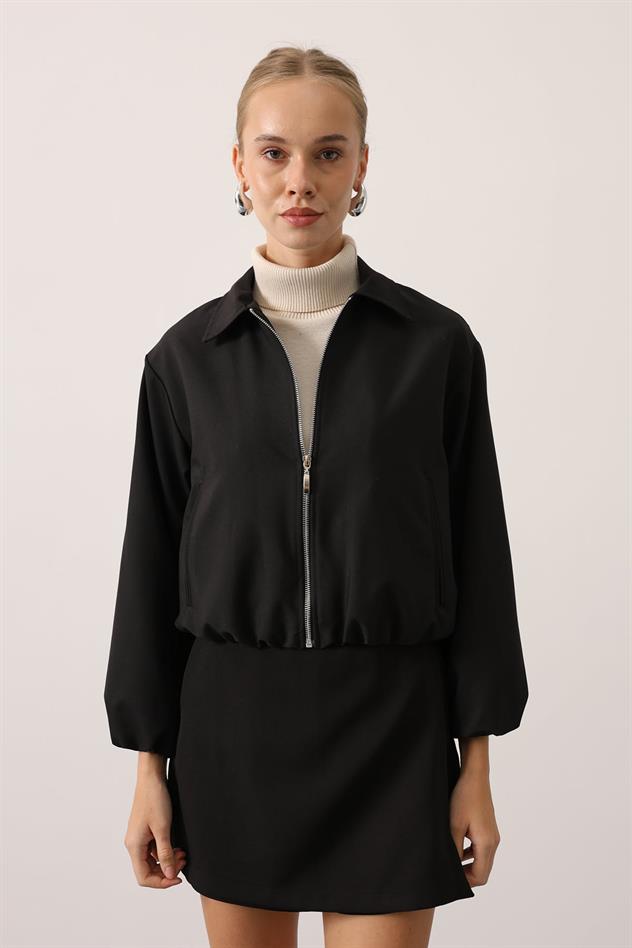 FERMUARLI BOMBER CEKET - Siyah