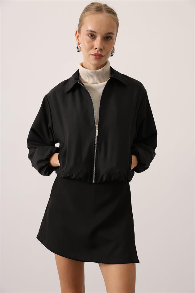 FERMUARLI BOMBER CEKET - Siyah