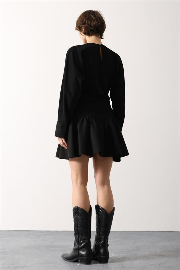 FIRFIR ETEKLİ ELBİSE - Siyah