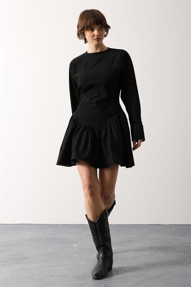 FIRFIR ETEKLİ ELBİSE - Siyah