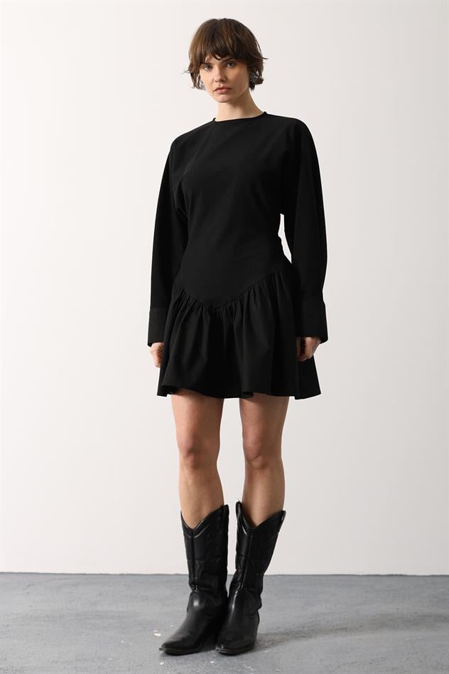 FIRFIR ETEKLİ ELBİSE - Siyah