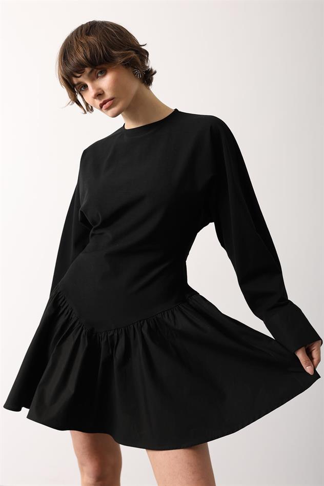 FIRFIR ETEKLİ ELBİSE - Siyah